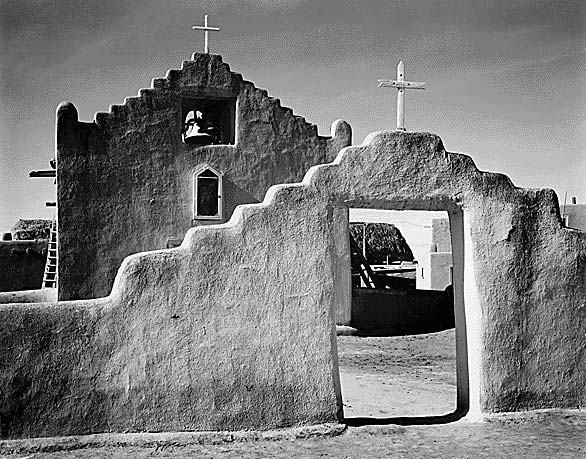 Church, Taos Pueblo National Historic Landmark, New Mexico - photo by Ansel Adams.