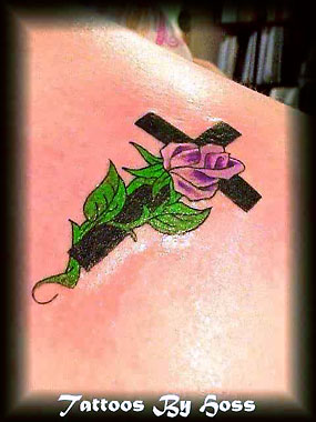 Cross and Rose Tattoo by Hoss, L.L.C.