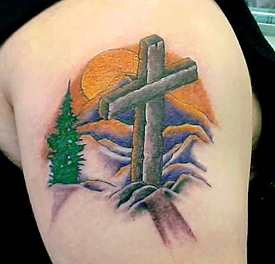 Cross and Sunrise Tattoo by Hoss, L.L.C.. Cross & Sunrise Tattoo by Hoss, 