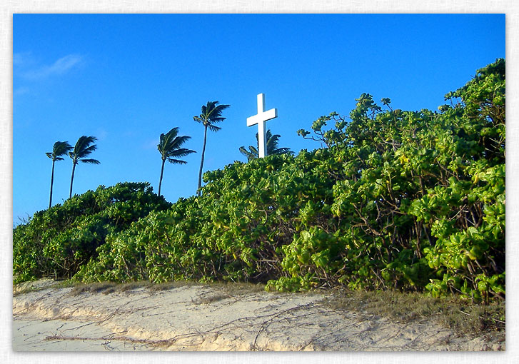 Cross monument at Kwajalein Atoll - photo by Joe Duncan.