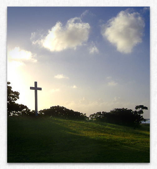 Cross monument at Kwajalein Atoll - photo by Joe Duncan.