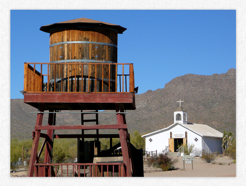 Water Tower and Crooked Creek Chapel - Old Tucson Studios