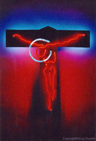 Neon Crucifix - Sculpture by Greg Shapter.